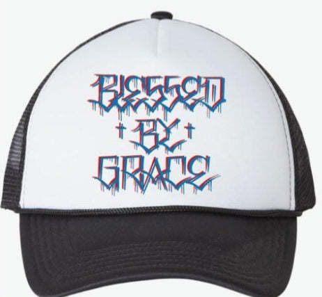 (White Base +Blue) Blessed By Grace Hats